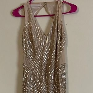 Cache Sequin Gold Maxi  Formal Dress Sz 2 NWT